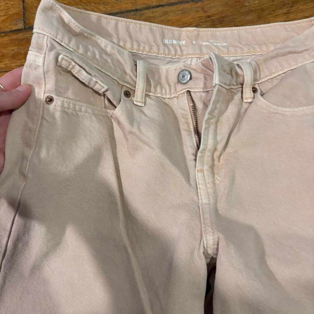 Old Navy straight wide leg high waist cream jeans women’s 0 - Picture 2 of 4